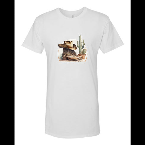 BELLA CANVAS MEN'S LONG BODY URBAN TEE 3006 Cowboy Boots & Hat Watercolor, Country Cowboy