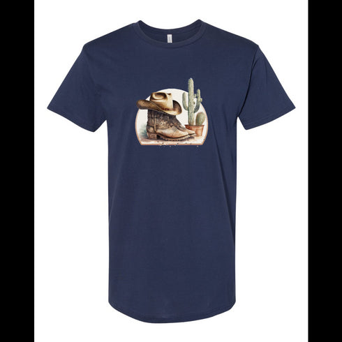 BELLA CANVAS MEN'S LONG BODY URBAN TEE 3006 Cowboy Boots & Hat Watercolor, Country Cowboy