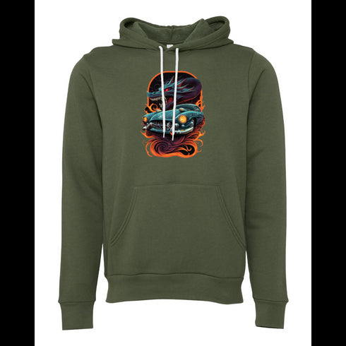 Hot Rod Teal Car and Dragon DTF Transfer Bella canvas hoodie 3719