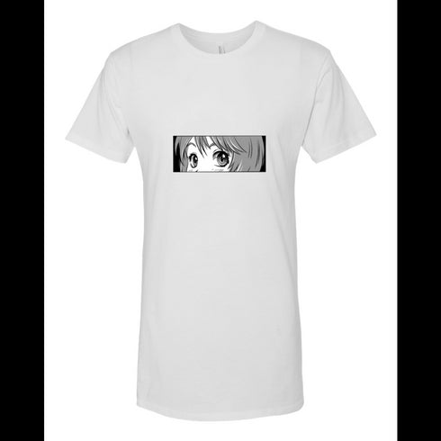 BELLA CANVAS MEN'S LONG BODY URBAN TEE 3006 Anime Manga girl eyes looking from paper tear