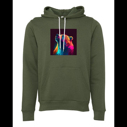 Light neon style art portrait of a bear Bella canvas hoodie 3719