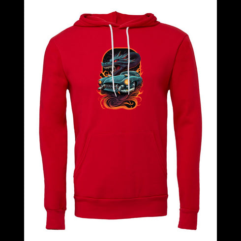 Hot Rod Teal Car and Dragon DTF Transfer Bella canvas hoodie 3719