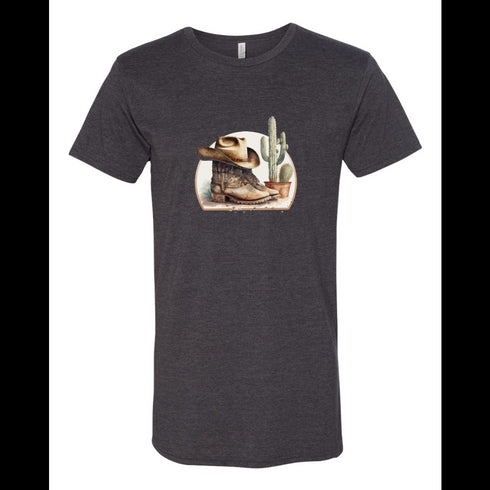 BELLA CANVAS MEN'S LONG BODY URBAN TEE 3006 Cowboy Boots & Hat Watercolor, Country Cowboy