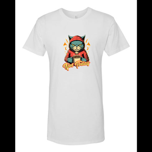 BELLA CANVAS MEN'S LONG BODY URBAN TEE 3006 Humanoid Angry Cat Holding a Cup of Coffee.
