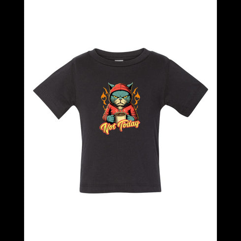 BELLA CANVAS BABY JERSEY TEE 3001B Humanoid Angry Cat Holding a Cup of Coffee.