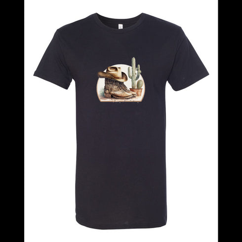 BELLA CANVAS MEN'S LONG BODY URBAN TEE 3006 Cowboy Boots & Hat Watercolor, Country Cowboy