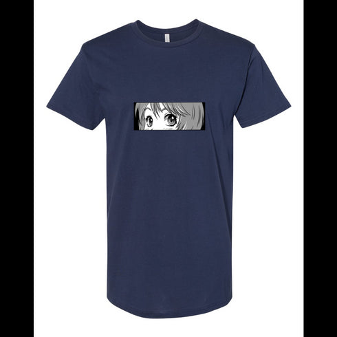 BELLA CANVAS MEN'S LONG BODY URBAN TEE 3006 Anime Manga girl eyes looking from paper tear