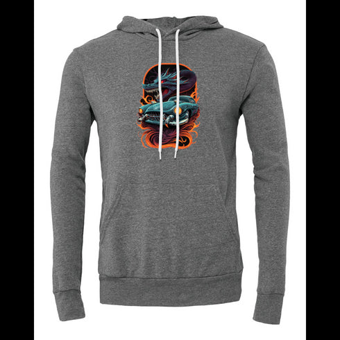 Hot Rod Teal Car and Dragon DTF Transfer Bella canvas hoodie 3719