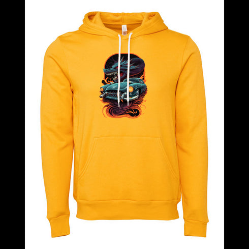 Hot Rod Teal Car and Dragon DTF Transfer Bella canvas hoodie 3719