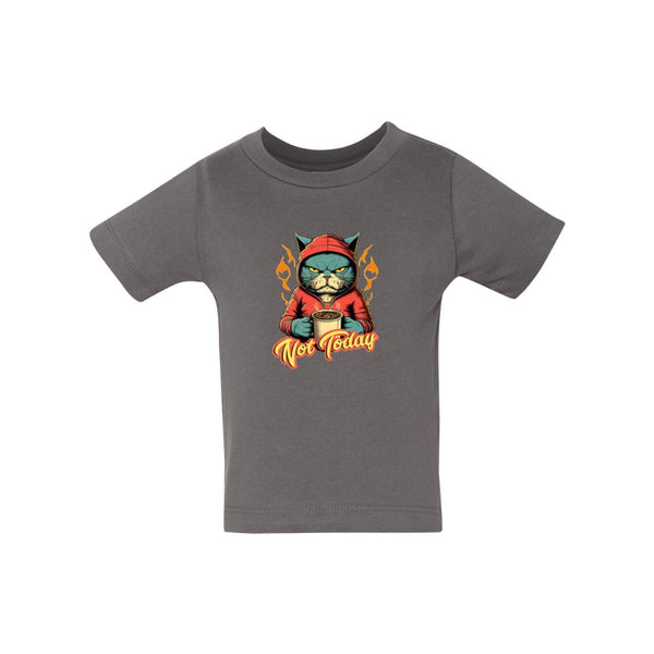 BELLA CANVAS BABY JERSEY TEE 3001B Humanoid Angry Cat Holding a Cup of Coffee.
