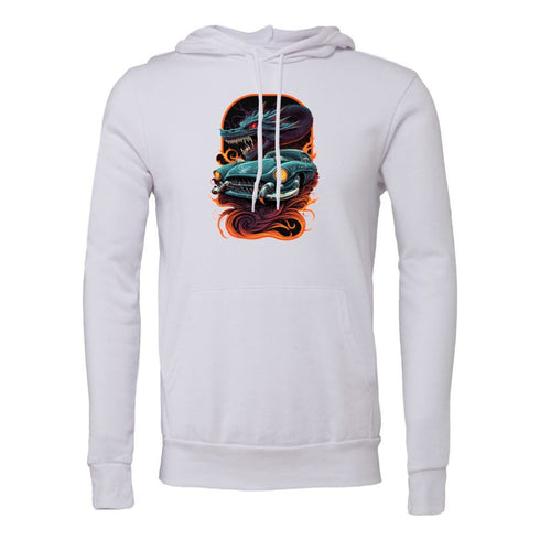 Hot Rod Teal Car and Dragon DTF Transfer Bella canvas hoodie 3719