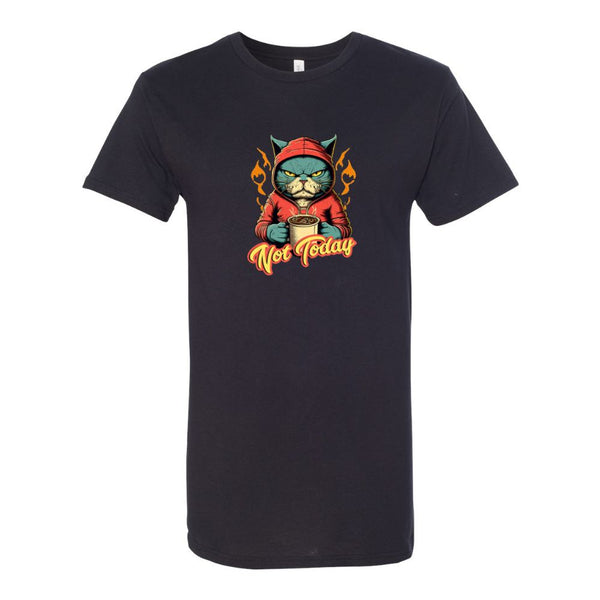 BELLA CANVAS MEN'S LONG BODY URBAN TEE 3006 Humanoid Angry Cat Holding a Cup of Coffee.